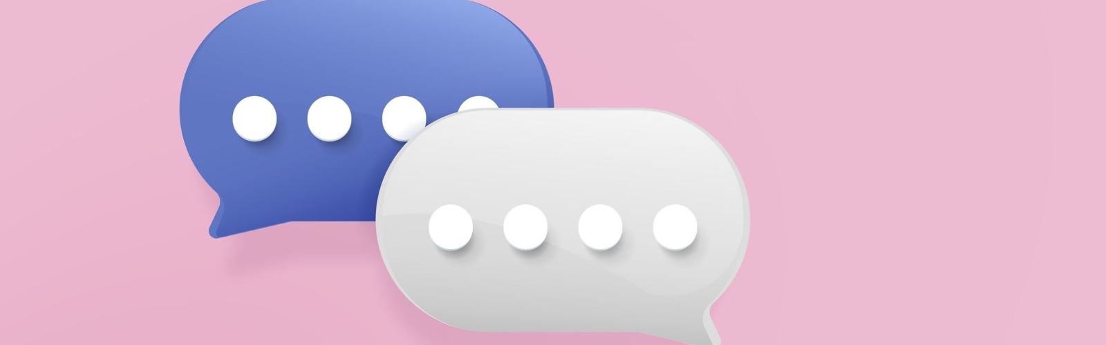 Two message bubbles responding to one another on a pink background